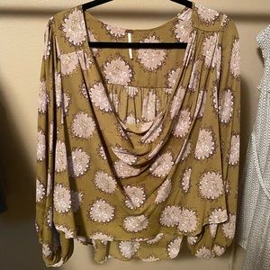 Free People Olive Green/Light Purple Floral Blouse